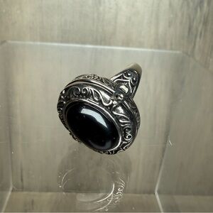 Black Obsidian Crystal Stone “Poison” Medicine Ring Vintage Style Secret